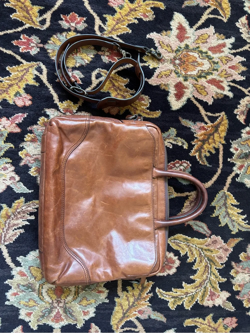 Frye Brown Leather Laptop Bag with Removable Strap